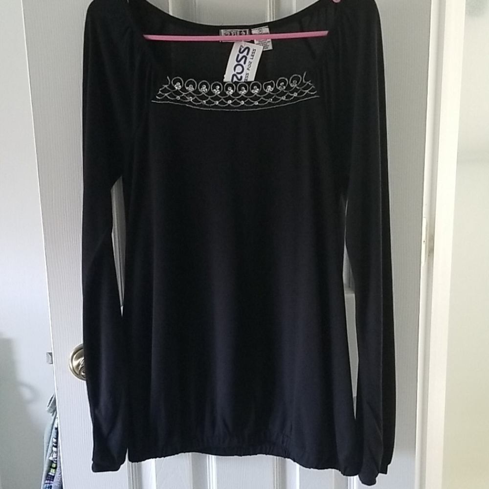 Long sleeve black top w/ rhinestones